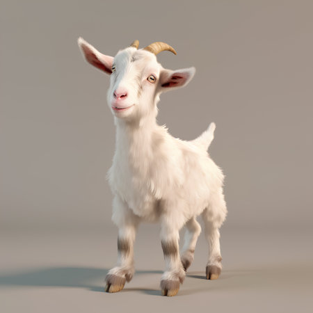 White goat standing on a gray background. 3d render illustration.の素材