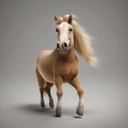 Horse with long mane on a gray background. 3d renderingの素材