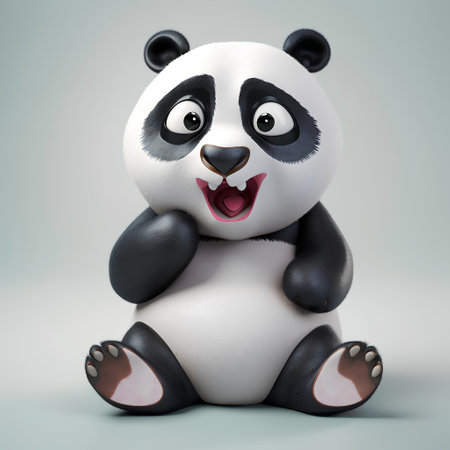 Panda sitting on a gray background. 3D rendering illustration.の素材