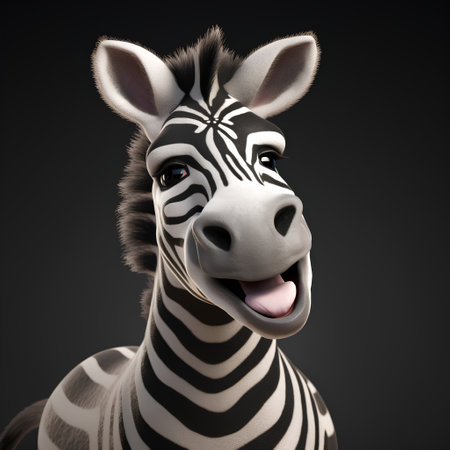 Funny zebra isolated on black background. 3d illustration.の素材