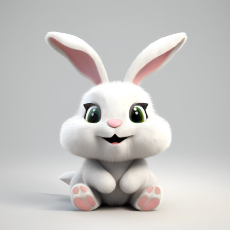 cute easter bunny sitting on gray background, 3d renderの素材