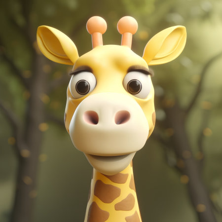 cute giraffe in the forest - 3d illustration of animalの素材