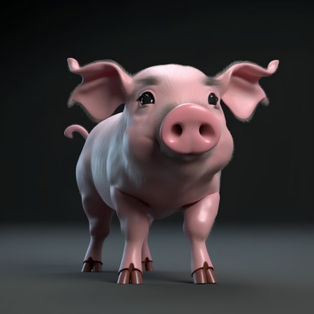 Piggy bank with big eyes on dark background, 3d renderの素材