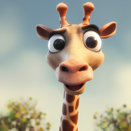 giraffe with blue sky background, 3d render, illustrationの素材