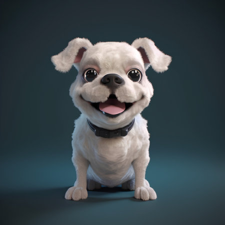 Puppy of a bulldog on a blue background, 3d renderの素材