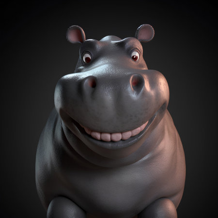 Hippo on a black background. 3d render illustration.の素材