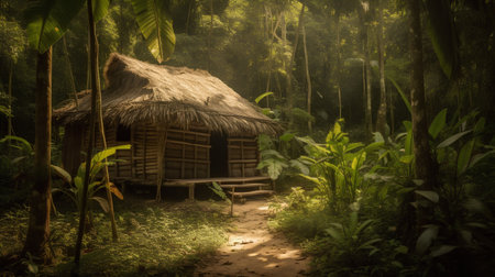 Traditional hut in the jungle of Borneo, Sabah, Malaysiaの素材
