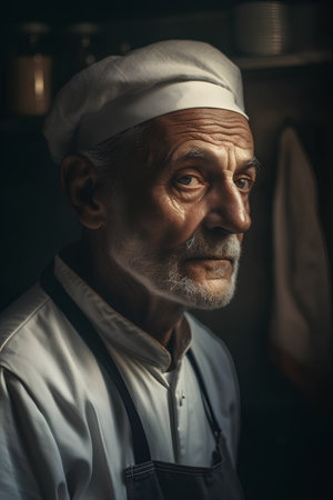 Portrait of an old man in a chef's hat and apronの素材