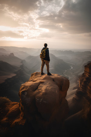 Hiker on the Grand Canyon National Park, Arizona, USA.の素材