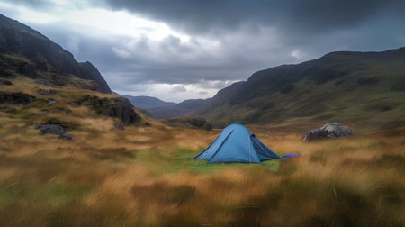 Camping on the top of the mountain in the Scottish Highlands.の素材