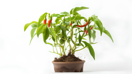 Chili pepper plant isolated on a white background. Healthy food concept.の素材
