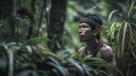 Portrait of a young man in the jungle of Borneo.の素材
