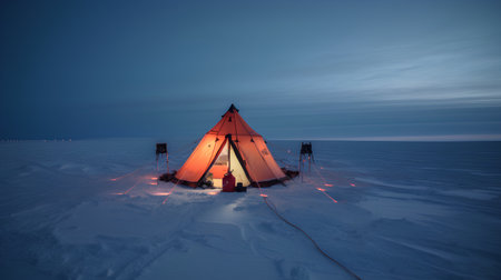 Camping on the shore of Lake Baikal in winter.の素材