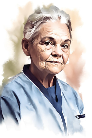 Digital painting of an old man with white hair and a blue shirtの素材