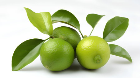 Lime with leaves on a white background. Isolated image.の素材
