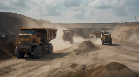 Large dump truck working in a coal mine. 3D Renderingの素材