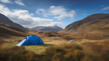 Camping tent in the highlands of Scotland, United Kingdom.の素材