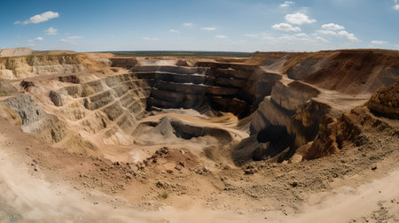 Mining industry. Open pit mine with sand and clear blue skyの素材
