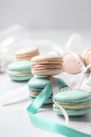 Colorful macaroons on a white background. Sweet macarons.の素材