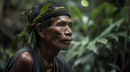 Portrait of an old man in the jungle of Borneo.の素材