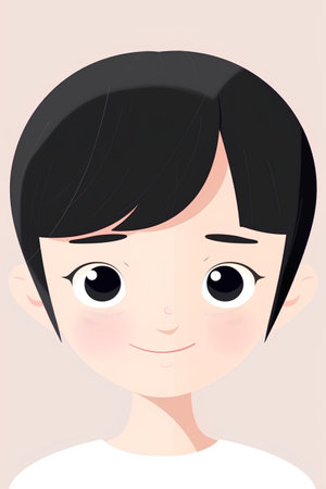A cute cartoon boy with big eyes. Vector illustration of a child.の素材