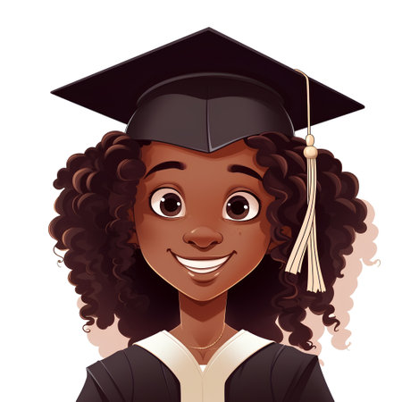 Illustration of a young african american girl in graduation capの素材