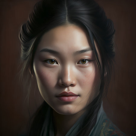 Portrait of a beautiful young asian woman with dark hair.の素材