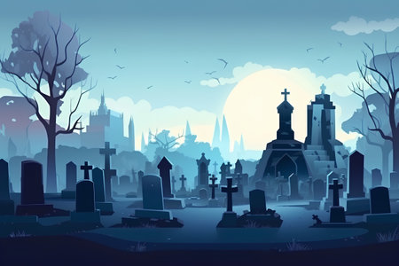 Halloween background with cemetery and graveyard. Vector illustration. Eps 10の素材