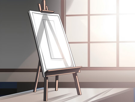 Illustration of a blank canvas on an easel in a roomの素材
