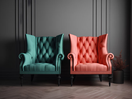 Classic armchairs in classic interior with copy space. 3d renderの素材