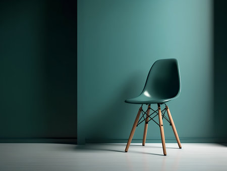 Green interior with a chair, 3d render, square image.の素材
