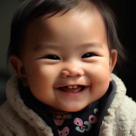Portrait of a cute asian baby girl smiling and looking at cameraの素材