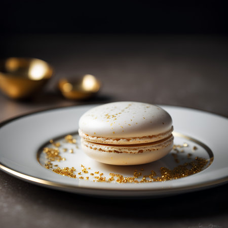Macaroon with golden glitter on a dark background. Selective focus.の素材