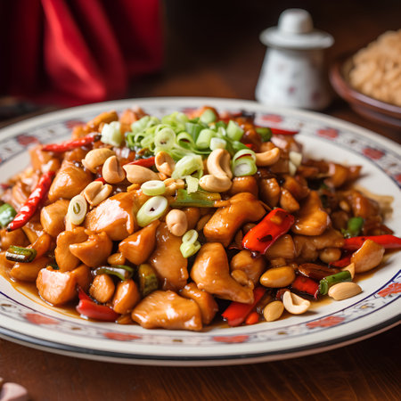 chinese cuisine. Stir-fried chicken with cashew nuts.の素材