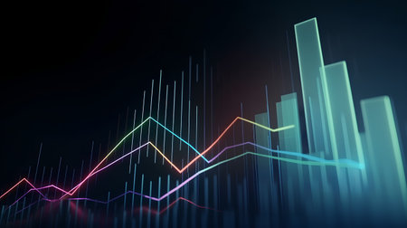 financial chart with stock market graph on technology abstract background represent financial analysis and investment concept.の素材