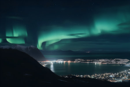 Aurora borealis over Lofoten islands in Norwayの素材