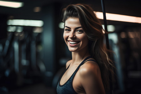 Portrait of a smiling young woman at the gym looking at cameraの素材