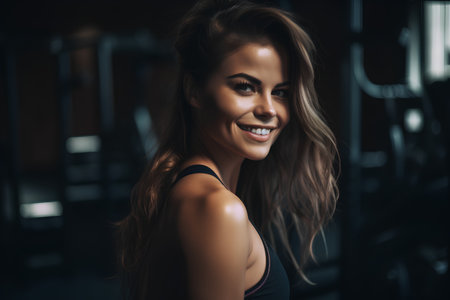 Portrait of a beautiful young woman at the gym. Fitness.の素材