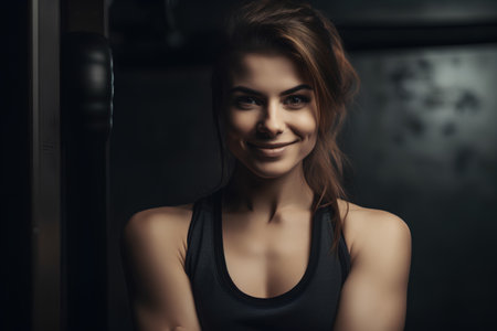 Portrait of a beautiful sporty young woman in the gym.の素材