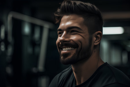 Portrait of a handsome young man smiling at the camera in the gymの素材