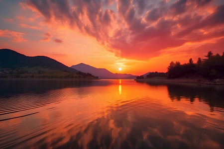 Beautiful sunset on the lake in Montenegro, Balkans, Europeの素材