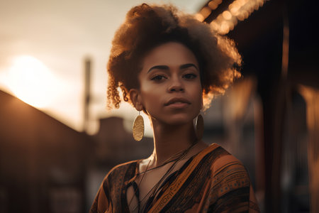 Portrait of beautiful african american woman with afro hairstyle.の素材