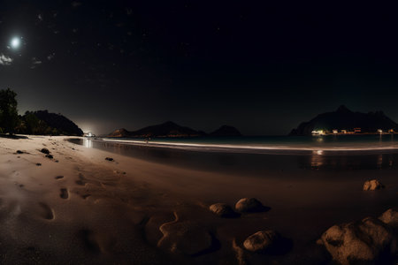 Night view of tropical beach with starry sky. Long exposure.の素材