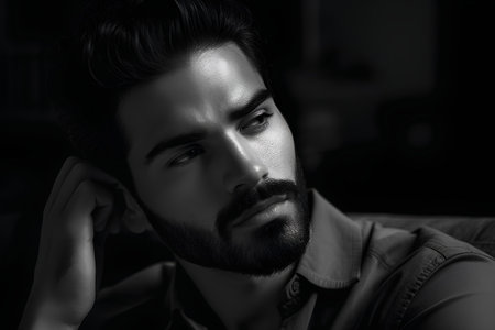 Portrait of a handsome young man with a beard. Men's beauty, fashion.の素材