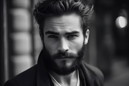 Portrait of a handsome young man with a beard and mustache. Men's beauty, fashion.の素材