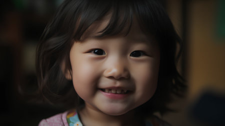 Portrait of cute asian little girl smiling and looking at cameraの素材