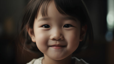 Portrait of cute asian little girl smiling and looking at cameraの素材