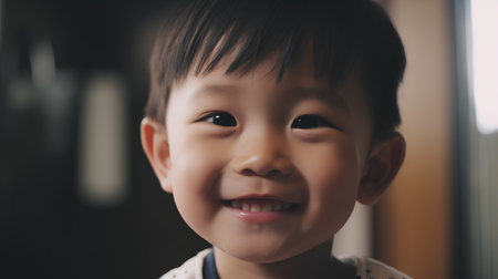 Portrait of cute little asian boy smiling and looking at cameraの素材