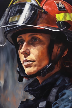 Firefighter in action  Portrait of a firefighter in action  Firefighterの素材