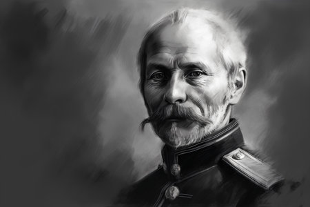 Portrait of a man with a beard and mustache in a military uniformの素材